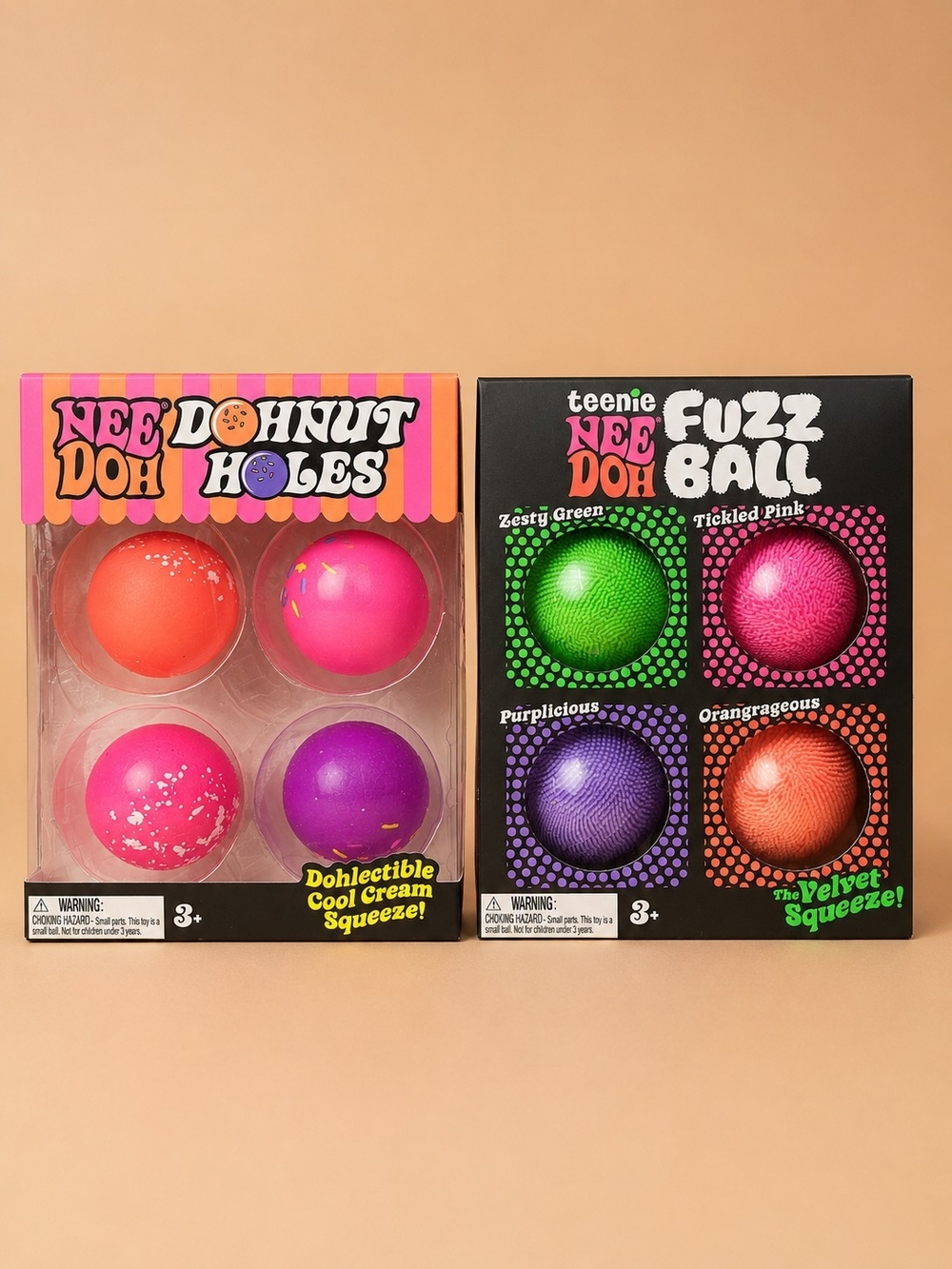 Teenie Nee Doh Fuzz Ball Or Nee Dohnut Holes Pack - Pink, Purple, Orange, Green